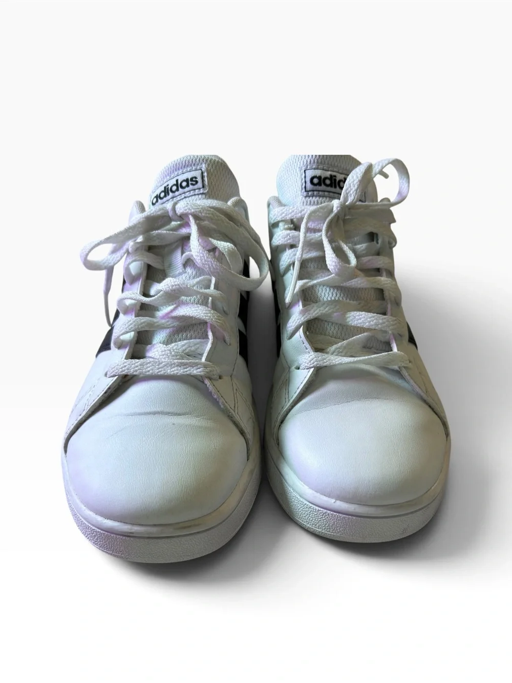 Adidas Grand Court Youth Sneakers - Size 7 Kids White/Black Stripes Excellent